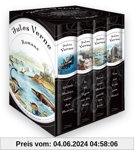 Jules Verne - Romane (Vier Bände im Schuber) - 20.000 Meilen unter den Meeren - In 80 Tagen um die Welt - Reise zum Mittelpunkt der Erde - Von der Erde zum Mond